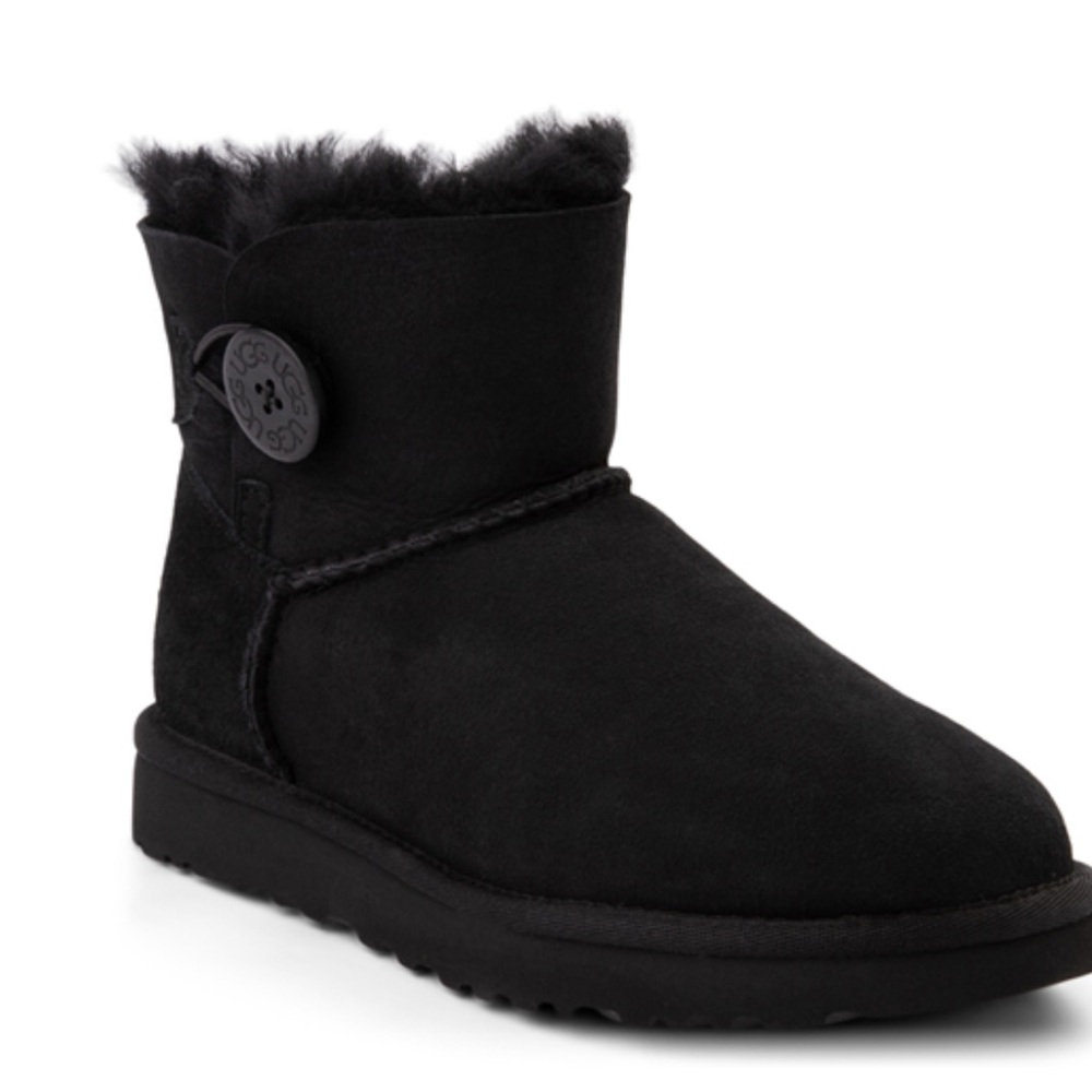 Women's Shoes UGG MINI BAILEY BUTTON II Suede & Sheepskin Boots black